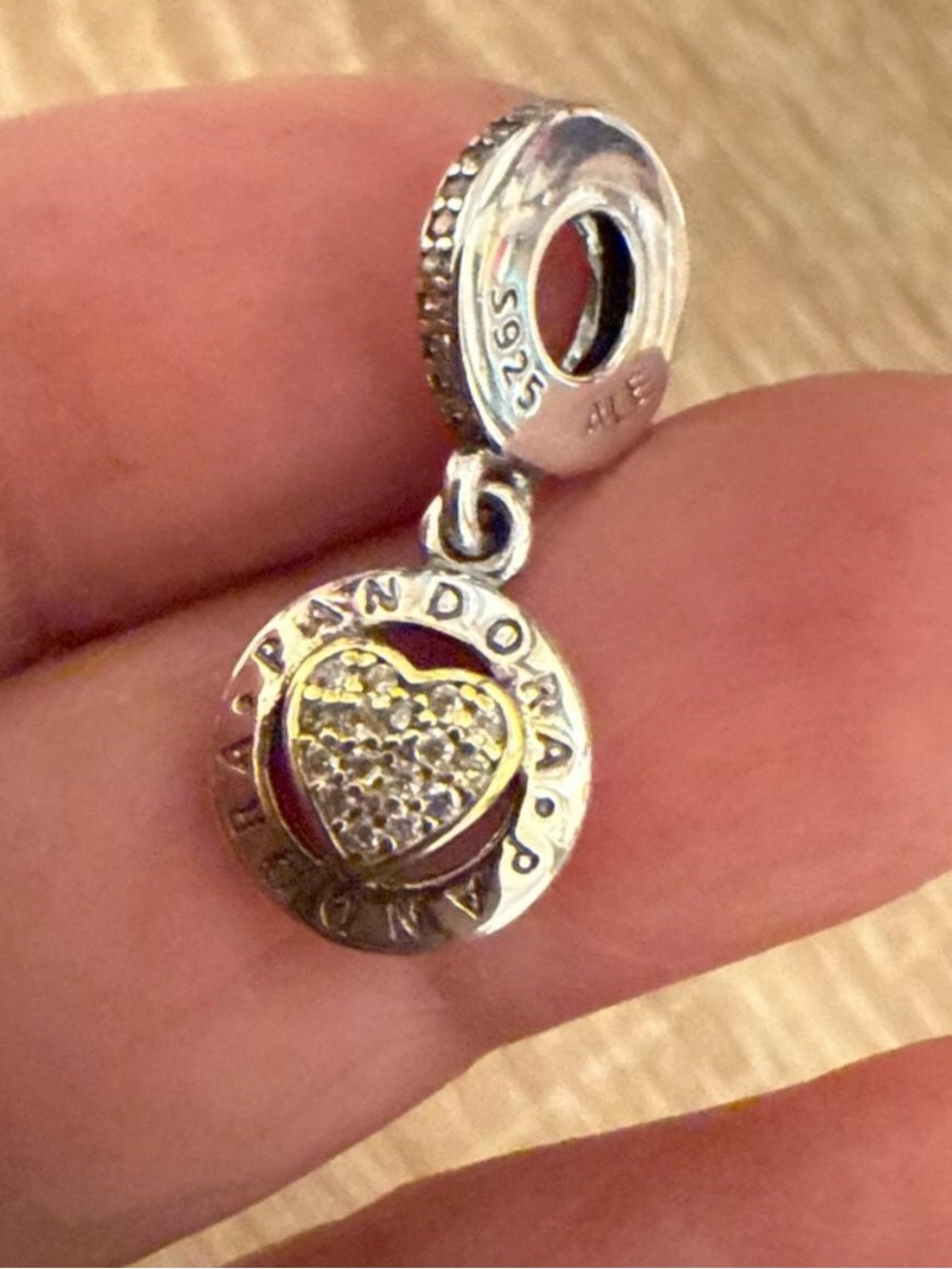 Pandora Silver Heart Dangle Charm with Pave Stones